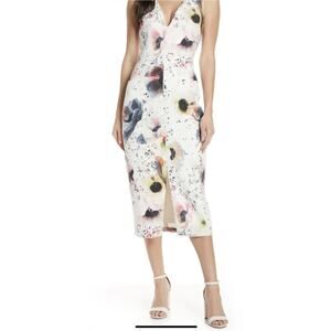 Mark+James Badgley Mischka Bold Floral Print Scuba Midi Sheath Dress Size 4